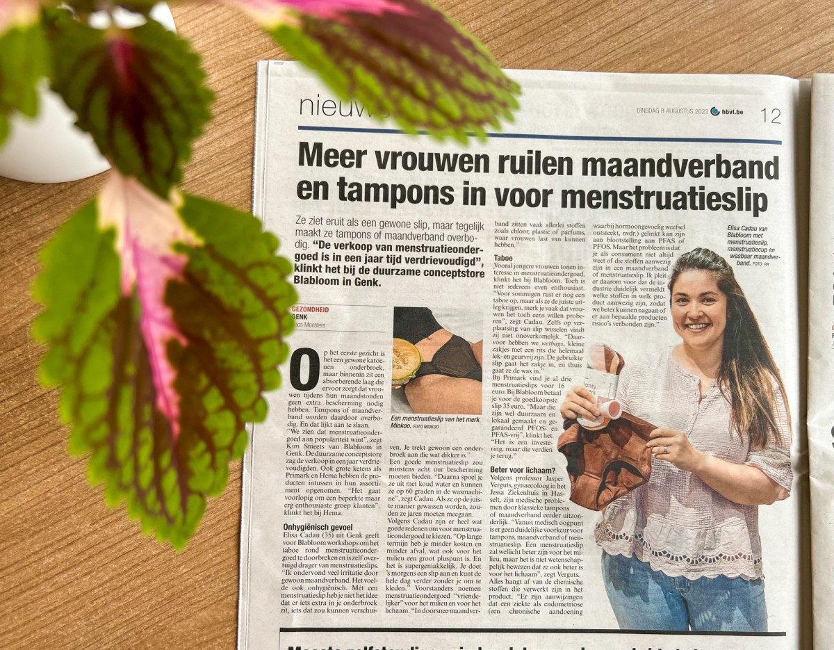 Artikel over menstruatieondergoed in Het Belang van Limburg