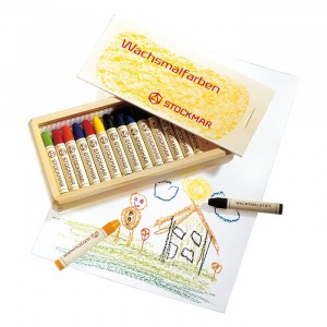 Stockmar Waskrijtjes Assortiment (16 kleuren) in een houten kist