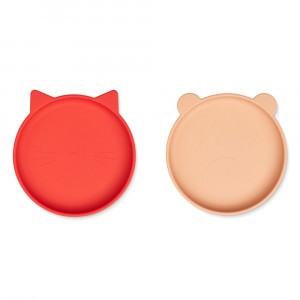 Liewood Olivia Silicone Bord (2-pack) Kat Apple Red/Tuscany Rose Mix 