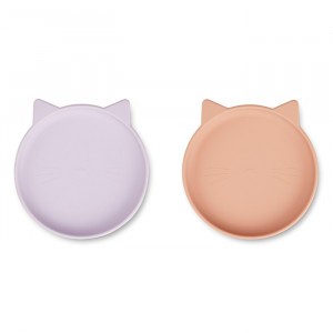 Liewood Olivia Silicone Bord (2-pack) Cat Light Lavender Rose Mix