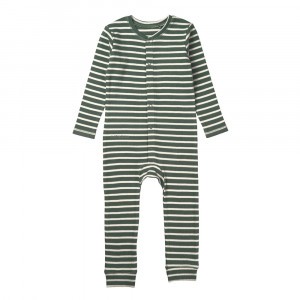 Liewood Birk Pyjama Jumpsuit Stripe: Hunter Green/Sandy