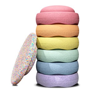 Stapelstein Stapelstenen 'Special' Pastel Rainbow 6 + Balanceerbord Super Confetti