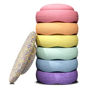 Stapelstein Stapelstenen Pastel Rainbow + Balanceerbord Confetti Pastel (7 stuks)